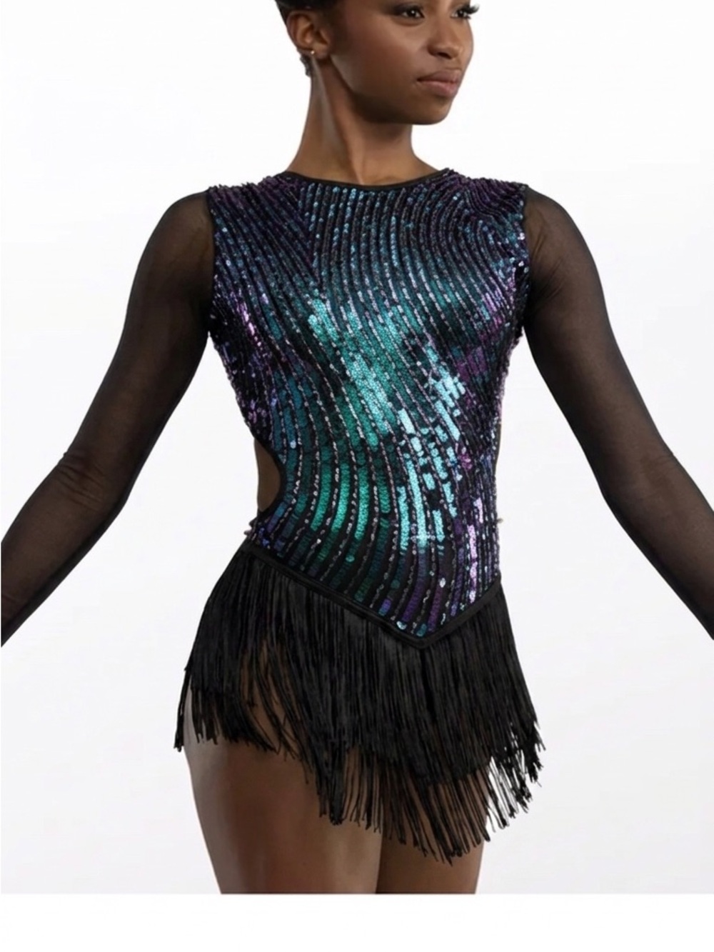 Weissman Elite | Von Dutch Teal Purple Black Sequin Fringe Dance Costume, LC